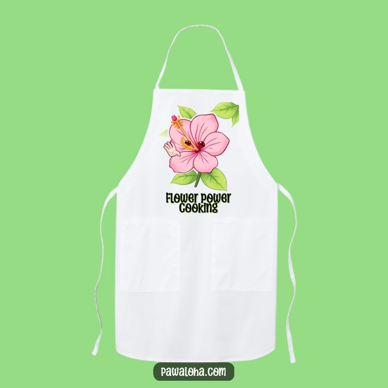 Funny Hibiscus Flower Apron: Adorable Waving Chef Character Kitchen Gift