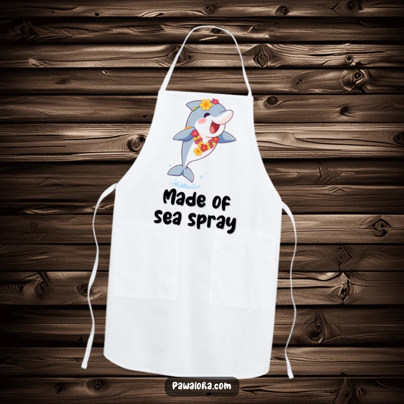 Funny Dolphin Apron: A happy dolphin wearing a lei jumps from water, adding a funny, tropical flair to this practical kitchen essential.