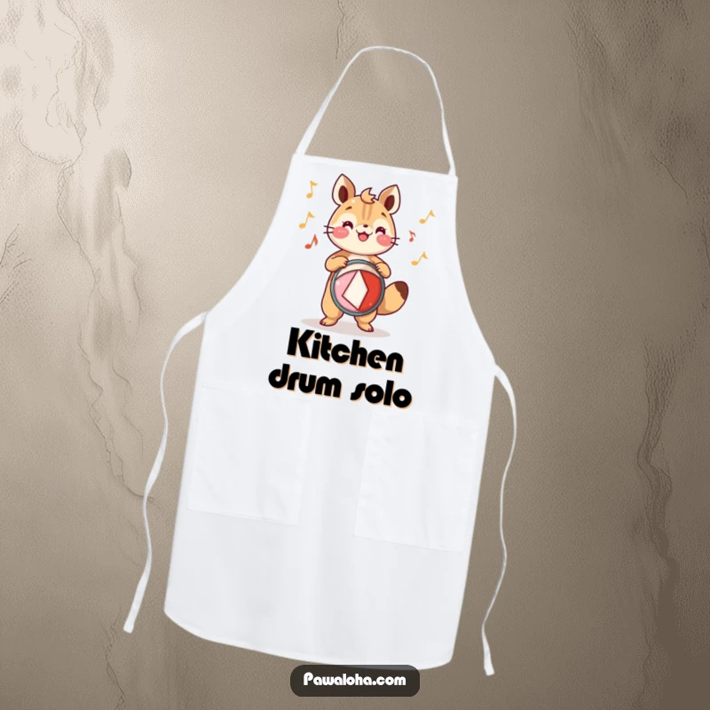 Funny Apron: An animal character plays a festive drum with joyful rhythm, bringing musical fun to kitchen tasks.