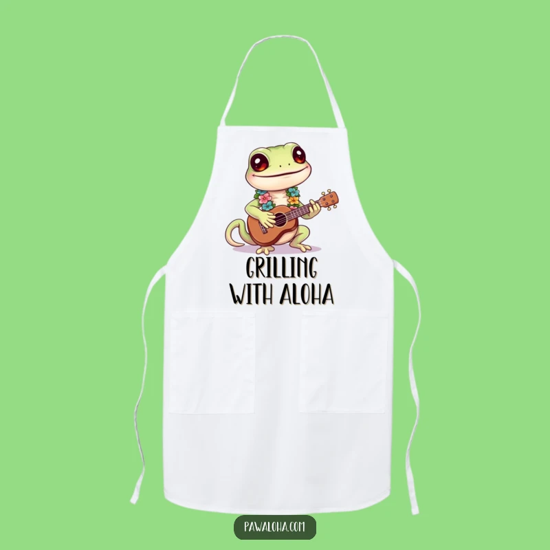 Funny Gecko Aloha Feast Apron - Humorous Gecko Chef Gift for Tropical Cooks