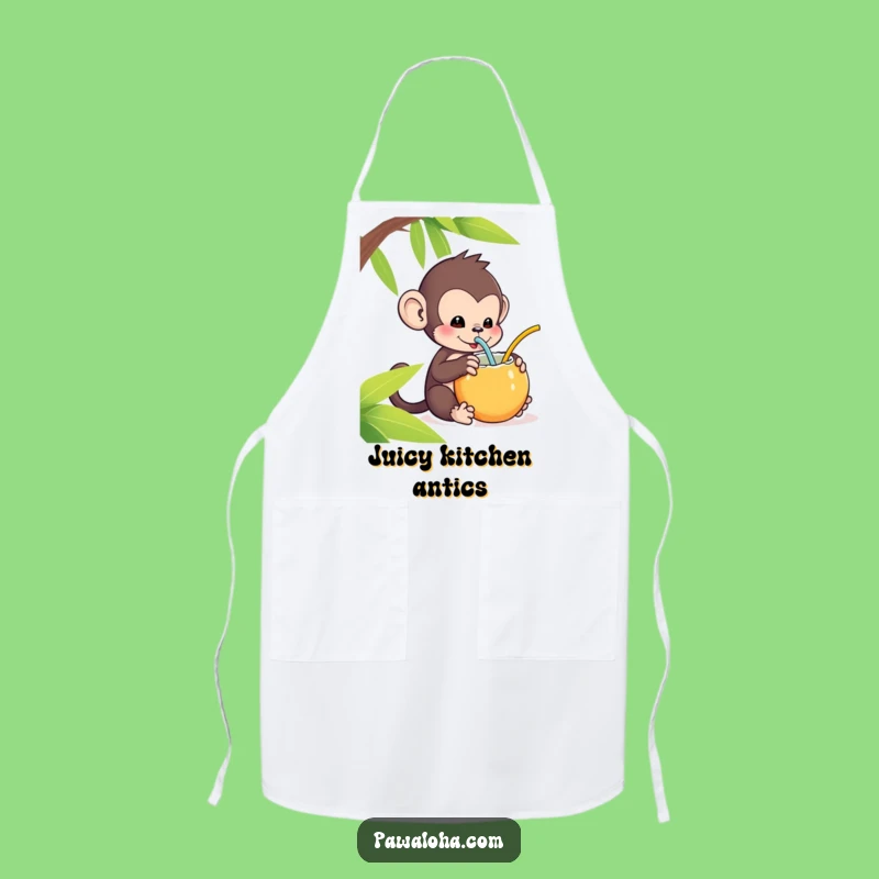 Funny Kawaii Monkey Apron: Coconut Sipping Chef's Gear - Tropical Gift