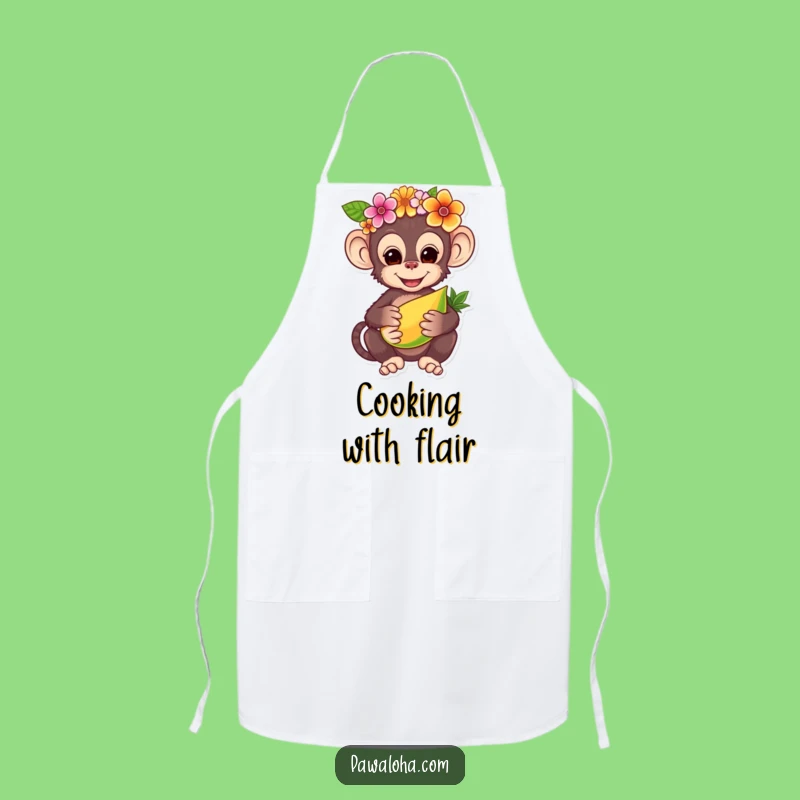 Funny Monkey Flower Crown Apron - Charming Tropical Kitchen Gift!