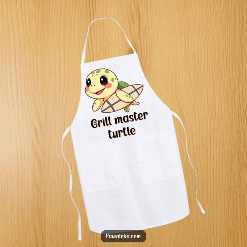 Funny Sea Turtle Surf Apron: A sea turtle with a surfboard adds funny, beachy charm to this practical kitchen essential.