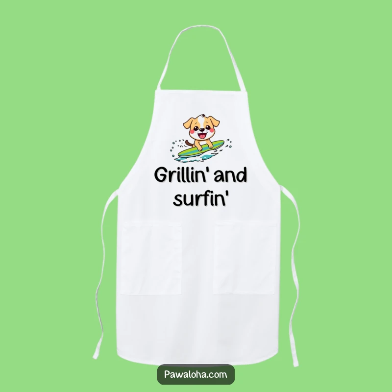 Funny Surfing Dog Apron - Grinning Pup Kitchen Wave Gift