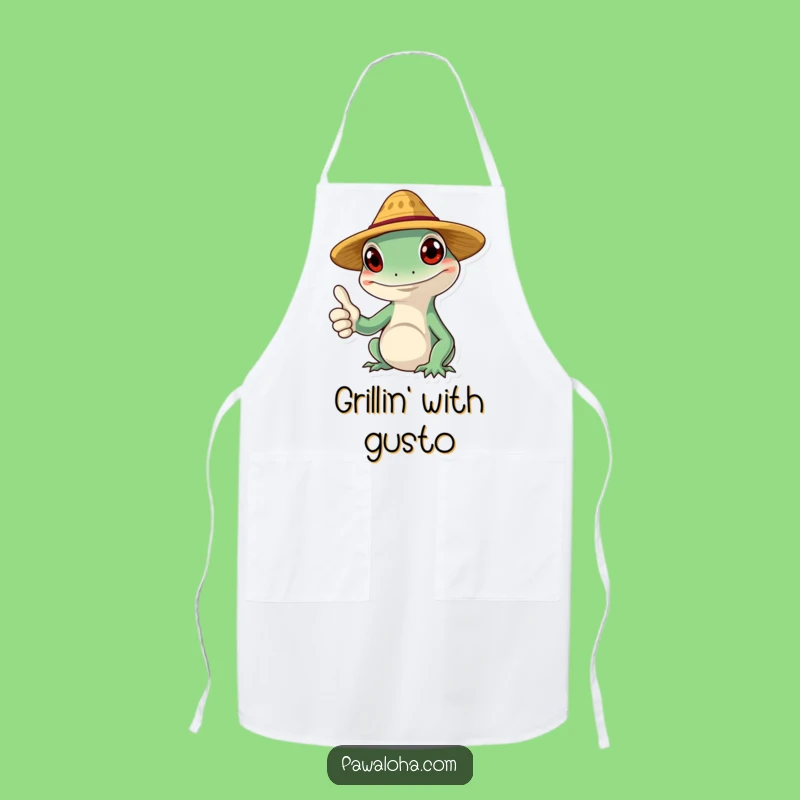 Funny Gecko Apron: Straw Hat Chef Character Kitchen Gift for Cooks
