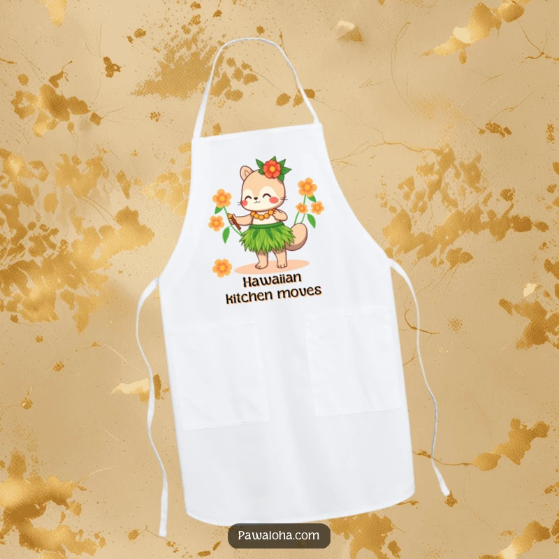 Funny Apron: A cute animal in a grass skirt performs a hula dance, adding tropical fun to kitchen tasks.