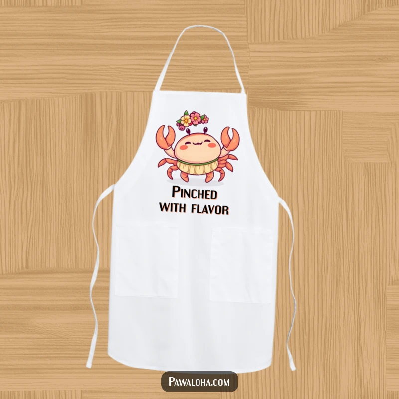 Funny Kawaii Crab Apron: Adorable crab doing a joyful hula dance with its claws, a funny and practical cooking accessory.
