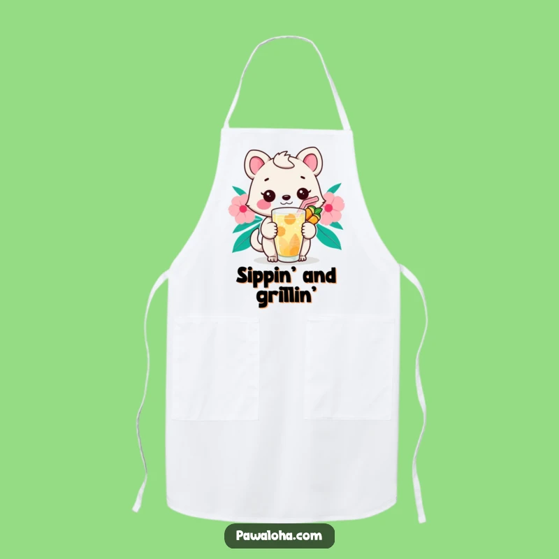 Funny Kawaii Sip Animal Apron: Serve Up Fun with Tropical Flair