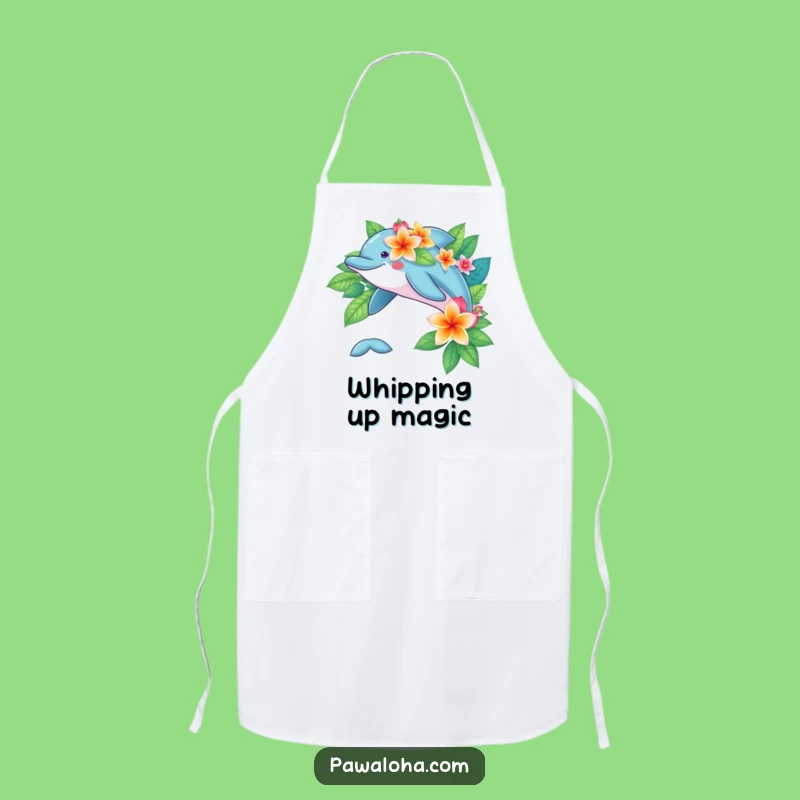 Funny Dolphin Flower Apron: Playful Tropical Ocean Kitchen Gift