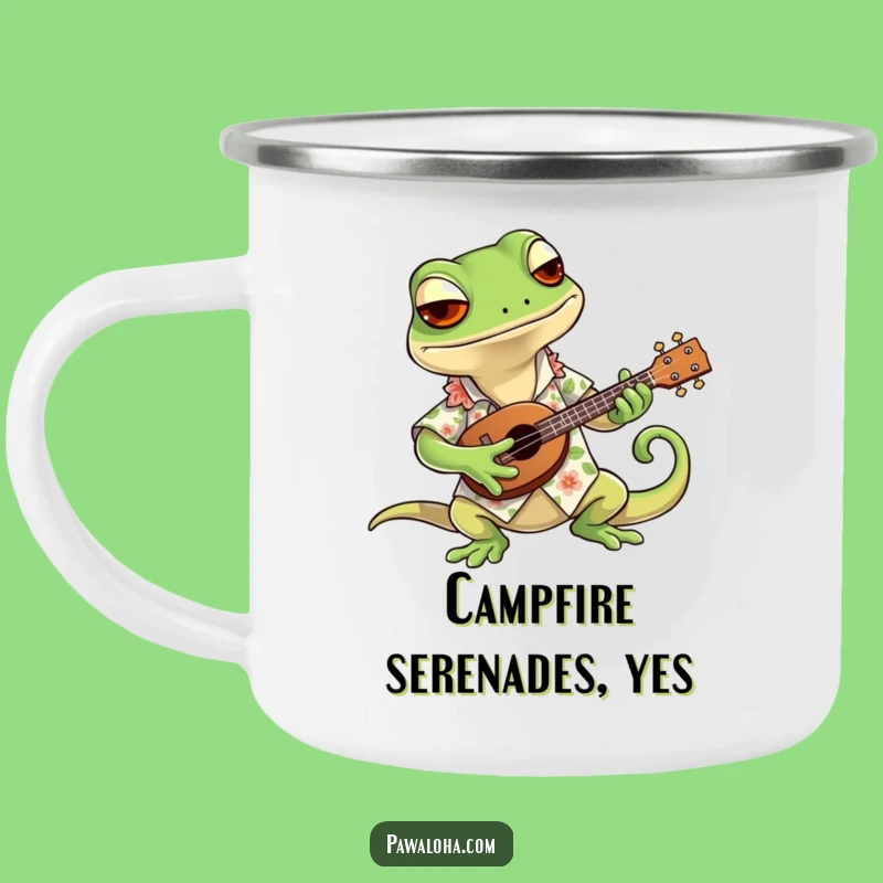 Funny Gecko Camping Mug: Cool Hawaiian Shirt Gecko Uke Mug, Perfect Outdoor Gift