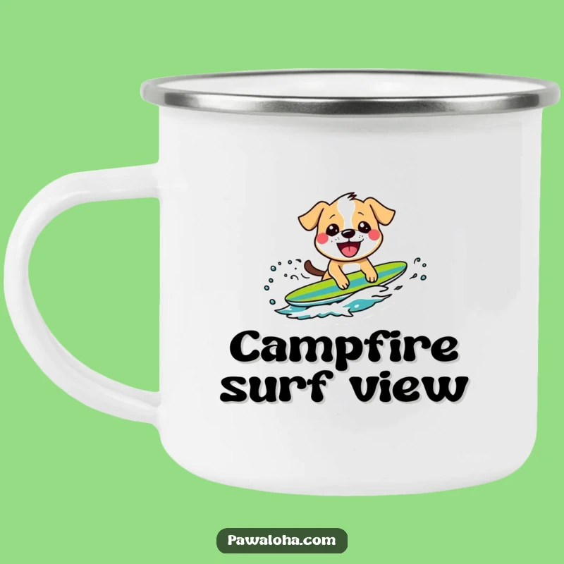 Adventure Funny Surfing Dog Camping Mug - Grinning Pup Outdoor Gift