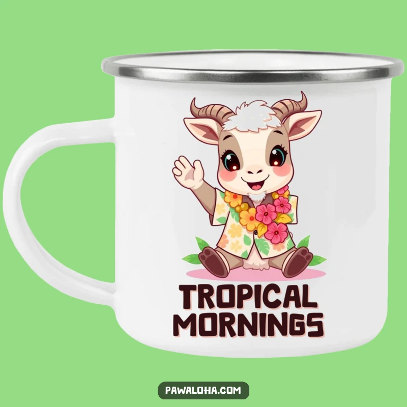 Funny Aloha Goat Camping Mug - Tropical Adventure Fuel for a Funny Gift