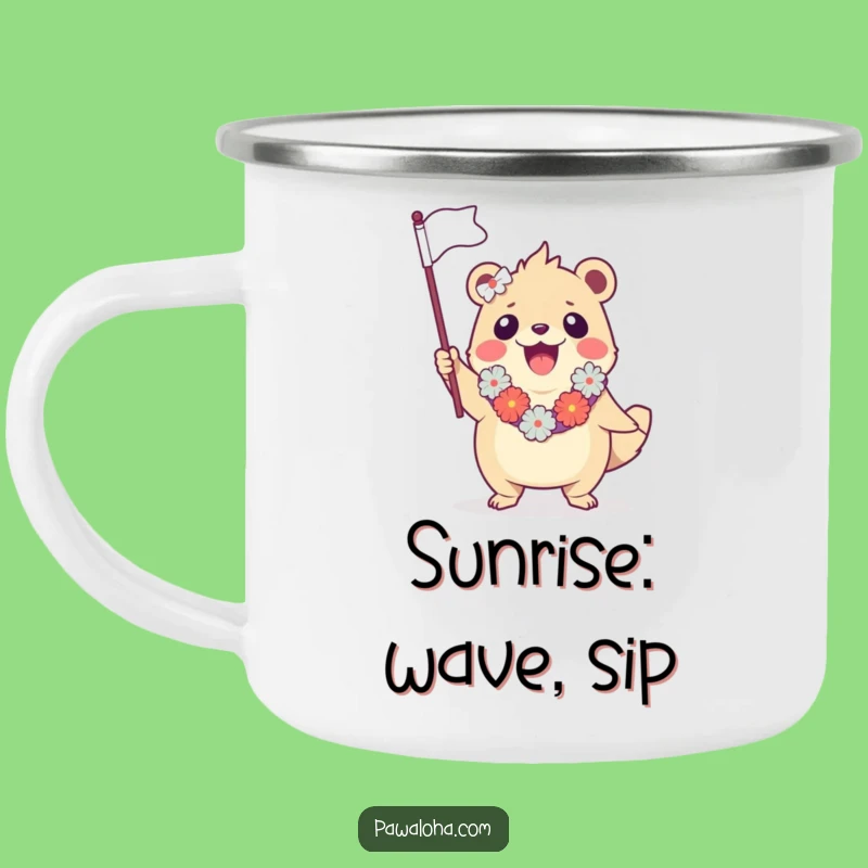 Funny Creature Camping Mug: Durable Aloha Flag Waving Campfire Companion, Humorous Gift