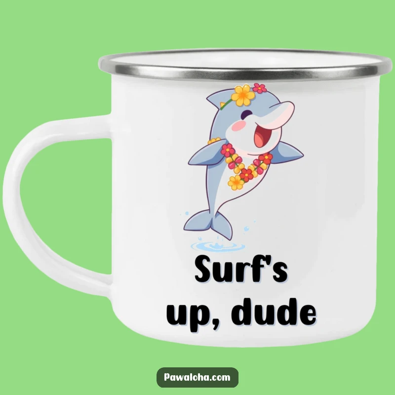Funny Dolphin Lei Camping Mug: Adventure Ready, Perfect Funny Gift!