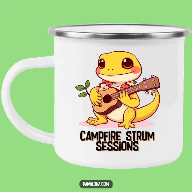 Funny Gecko Campfire Mug: Kawaii Musician, Tropical Vibes, Durable Funny Gift!
