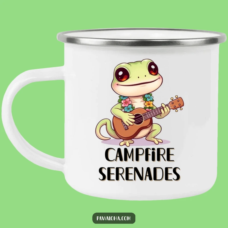Funny Gecko Tropical Tunes Camping Mug - Rustic Gecko Gift for Trail Music