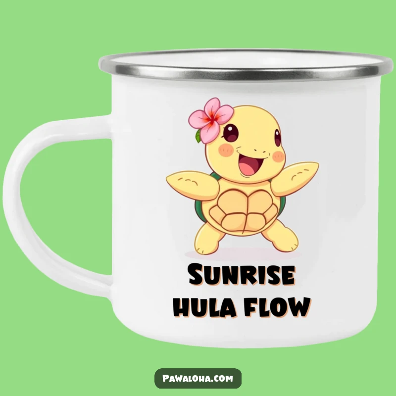 Funny Hula Campfire Mug: Happy Turtle, Tropical Vibes, Durable Funny Gift!