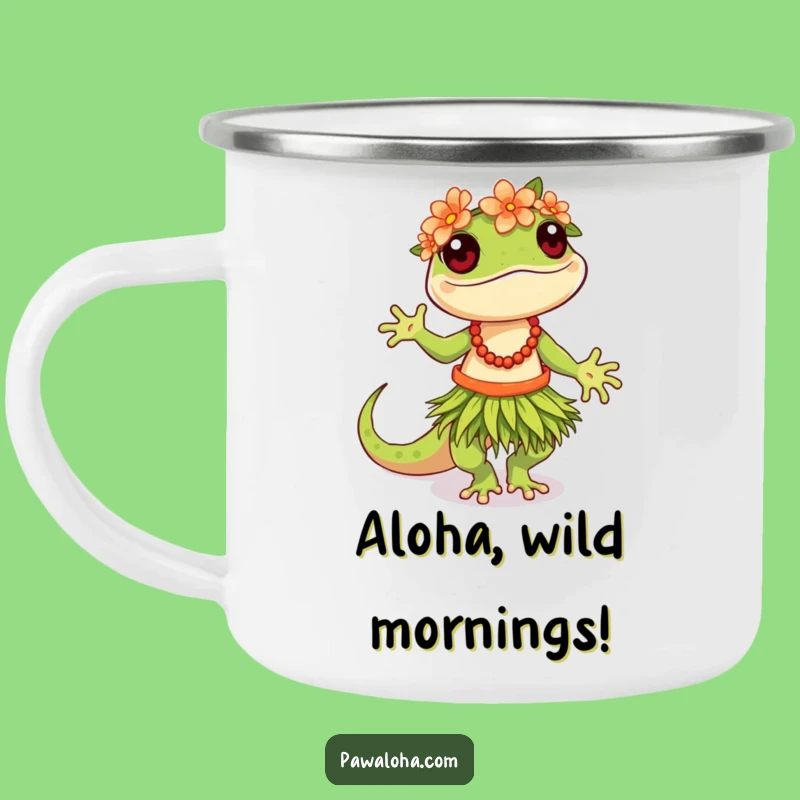 Funny Hula Gecko Camping Mug: Adventure with Tropical Vibes