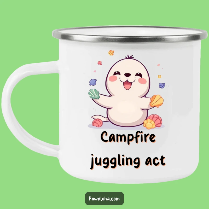 Funny Juggling Seal Camping Mug - Playful Outdoor Marine Gift!