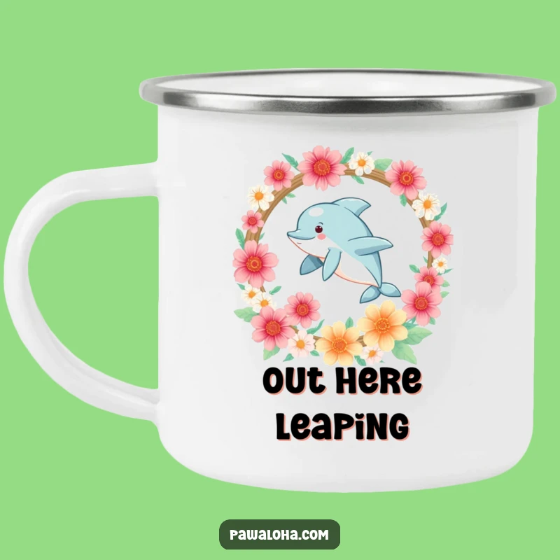 Funny Kawaii Dolphin Camping Mug: Durable Enamel Cup, Perfect Outdoor Funny Gift