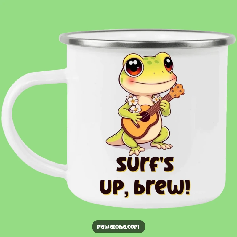 Funny Kawaii Gecko Camping Mug: Aloha Ukulele Enamel Cup - Outdoor Gift