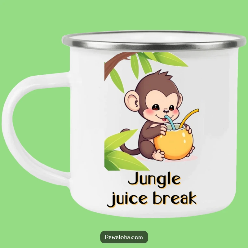 Funny Kawaii Monkey Camping Mug: Coconut Sipping Enamel Cup - Outdoor Gift
