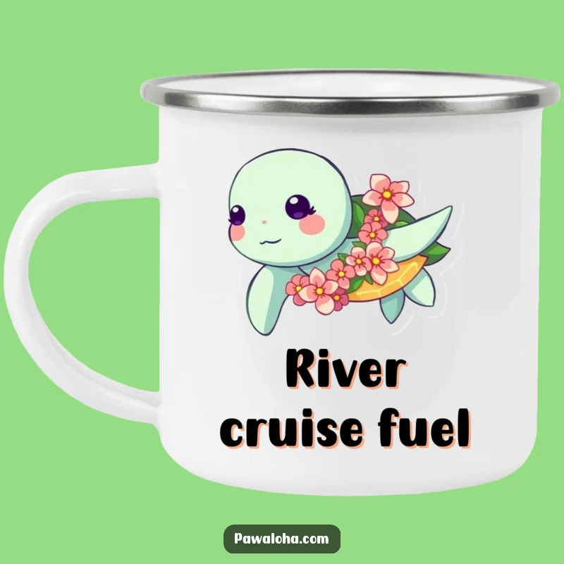 Funny Kawaii Turtle Camping Mug: Ocean Flower Enamel Cup - Outdoor Gift