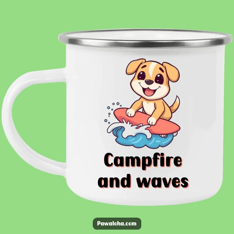 Funny Surfing Dog Camping Mug, Durable and Humorous for Beach Adventures