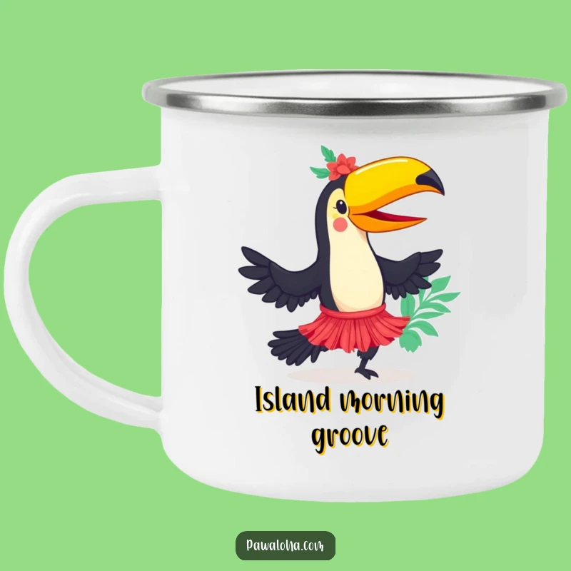 Funny Toucan Hula Dancer Camping Mug: Adventure with Tropical Vibes