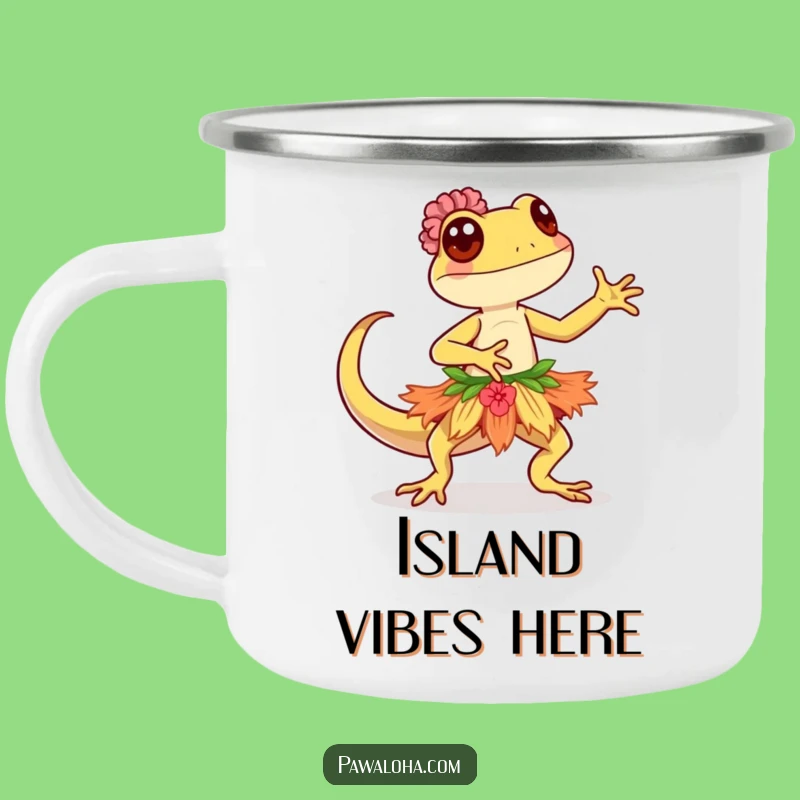 Funny Kawaii Gecko Camping Mug: Durable Enamel Cup, Perfect Outdoor Funny Gift