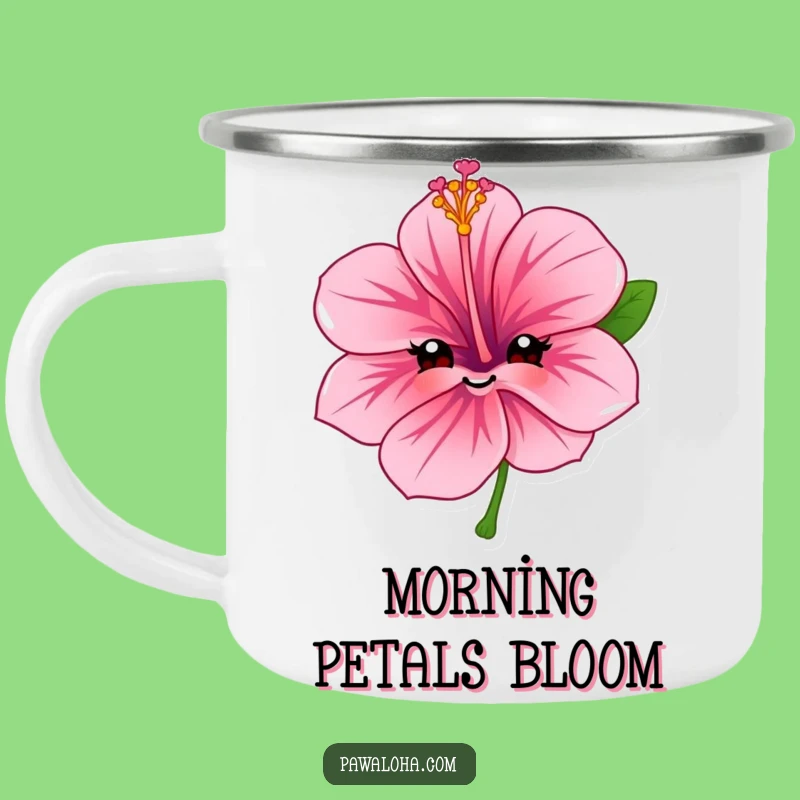 Funny Hibiscus Flower Camping Mug: Sweet Smile Adventures, Perfect Outdoor Gift