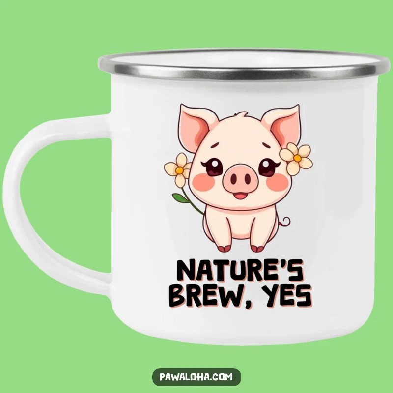 Durable Funny Kawaii Pig Flower Camping Mug: Smiling Outdoor Gift