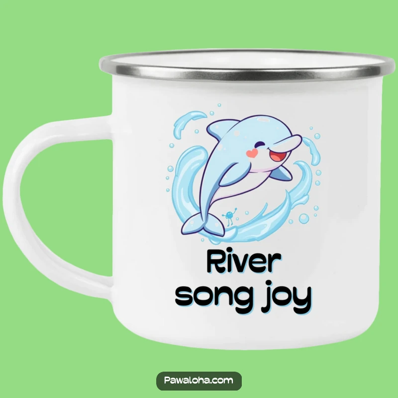 Funny Kawaii Dolphin Camping Mug: Shoreline Smiles, Perfect Adventure Gift