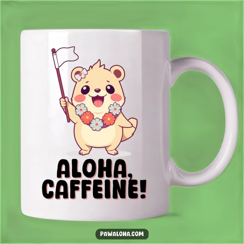Funny Creature Aloha Mug: Enthusiastic Flag Waving Gift for Tropical Fun Lovers