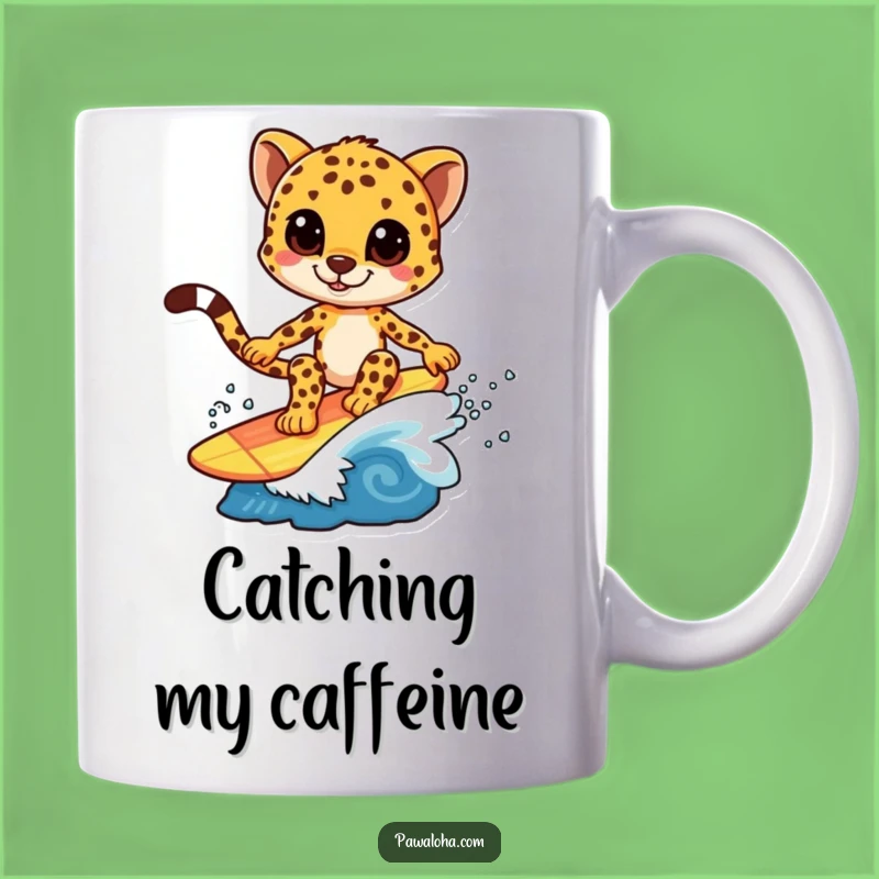 Funny Cheetah Surfer Mug: Fast Feline Riding Waves, Perfect Funny Gift for Thrill Seekers