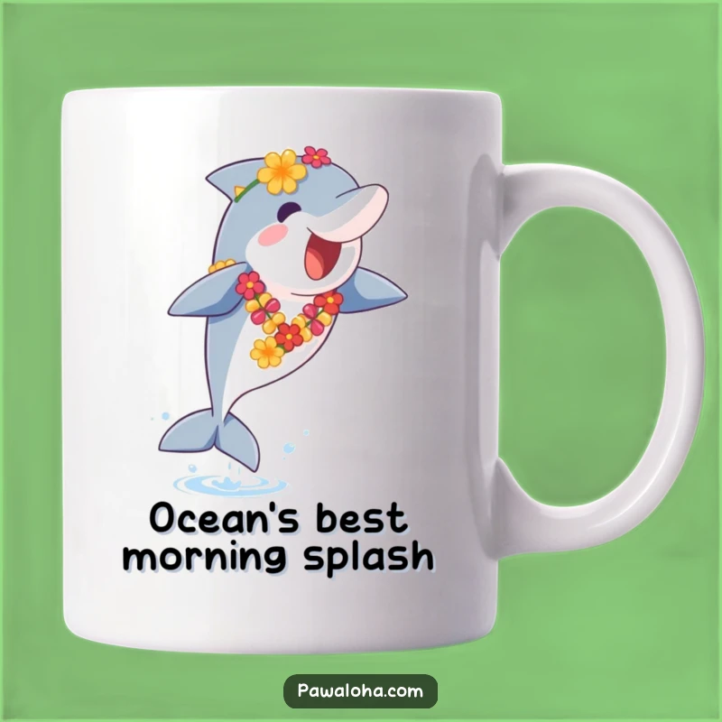 Funny Dolphin Lei Mug: A Joyful Ocean Splash, Perfect Funny Gift!