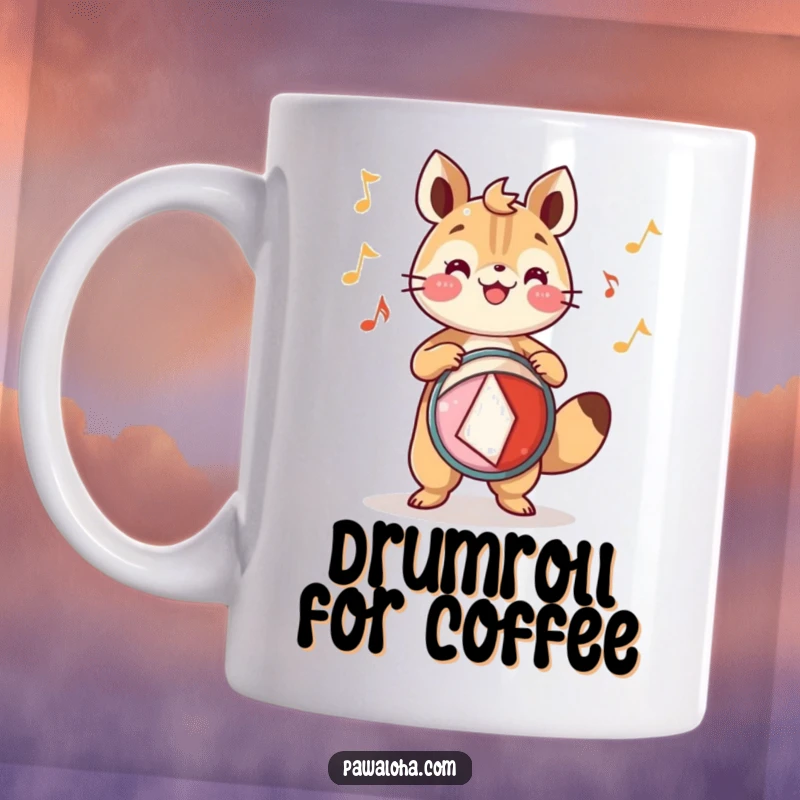 Funny Mug: An animal character joyfully plays a festive drum, creating a lively and humorous rhythm.