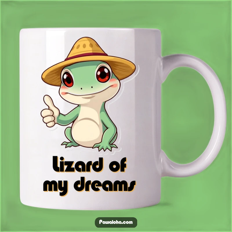 Funny Gecko Mug: Smiling Straw Hat Character Thumbs Up Gift for Reptile Lovers