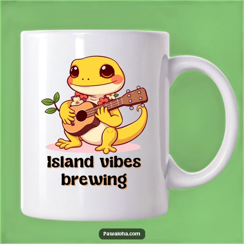 Funny Gecko Ukulele Mug: Kawaii Tropical Vibes, Musical Reptile, Perfect Funny Gift!