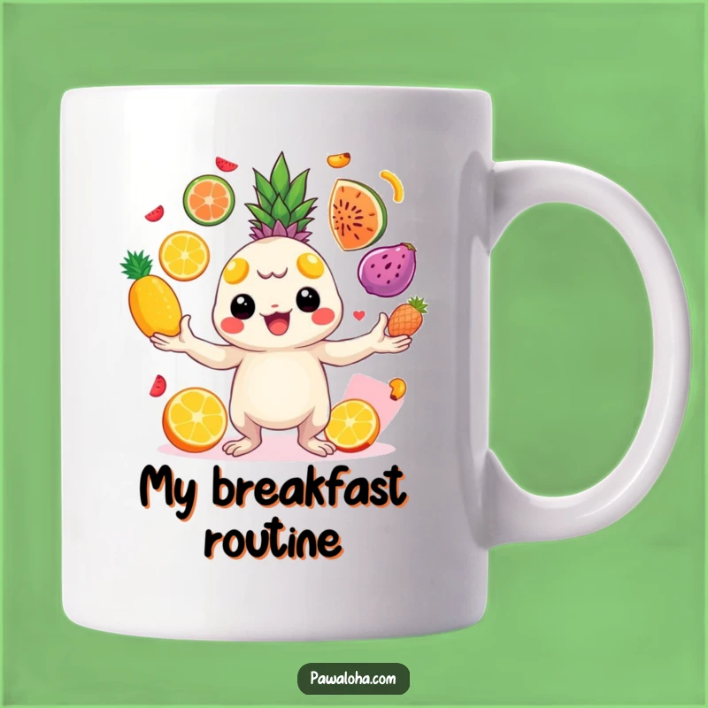 Funny Juggling Creature Mug - Tropical Fruit & Cheerful Energy Gift