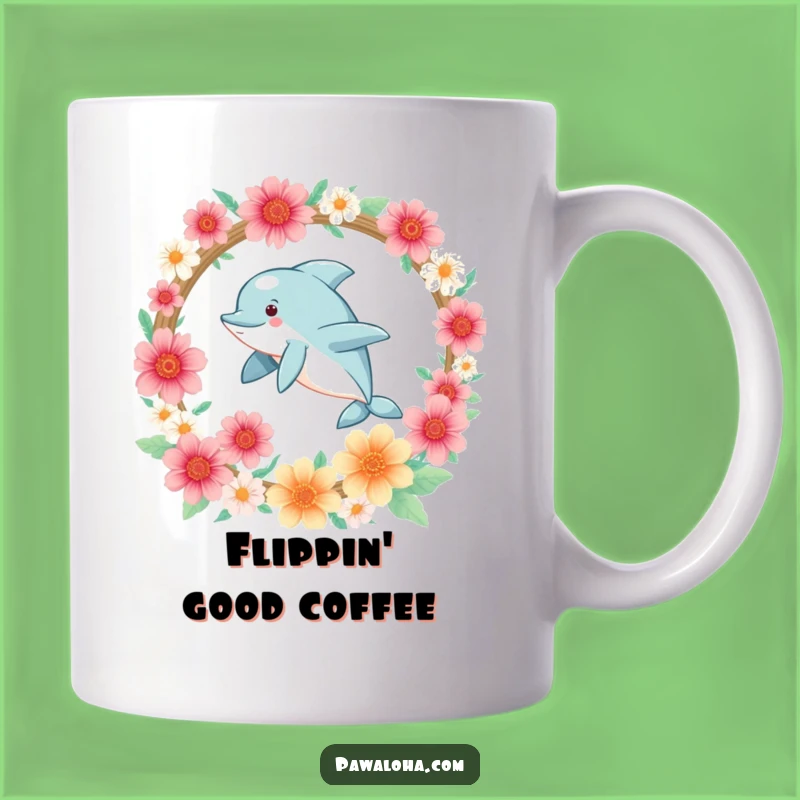 Funny Kawaii Dolphin Hoop Mug: Joyful Leaping Dolphin Coffee Cup, Perfect Gift