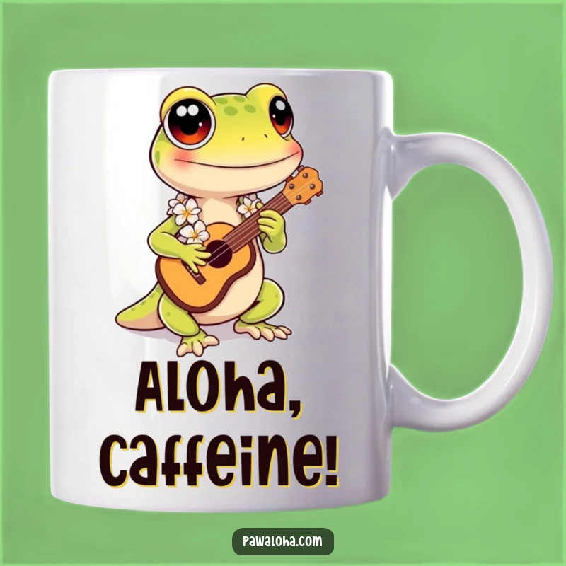 Funny Kawaii Gecko Ukulele Mug: Adorable Music Hawaiian Gift for Gecko Lovers