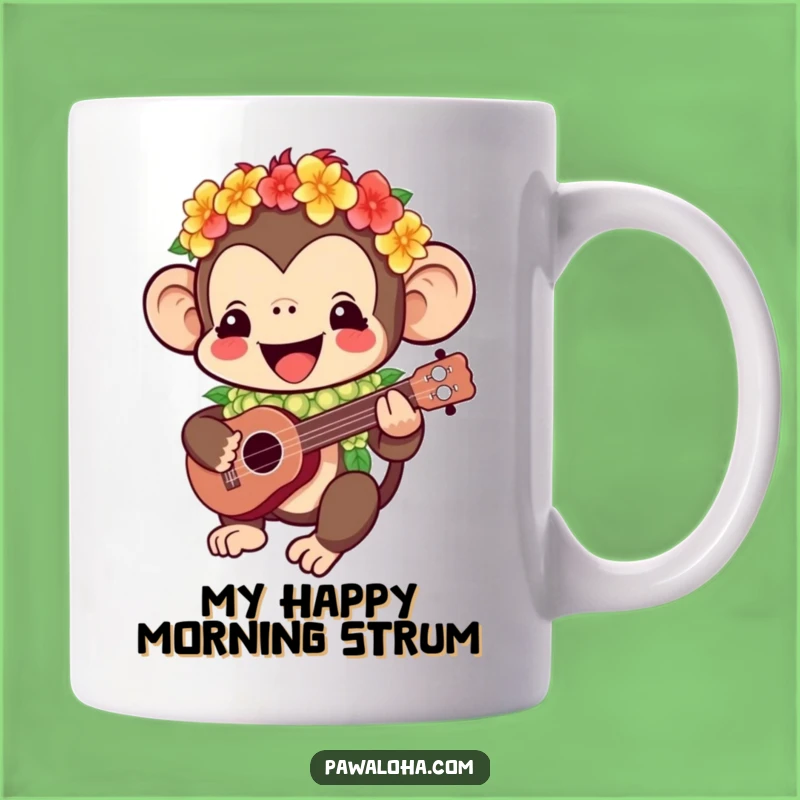 Funny Kawaii Monkey Mug: Aloha Ukulele Vibes, Perfect Humorous Gift for Fun Lovers