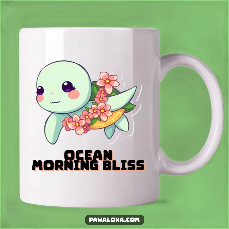 Funny Kawaii Turtle Mug: Ocean Flower Garland Swimmer Gift for Ocean Lovers