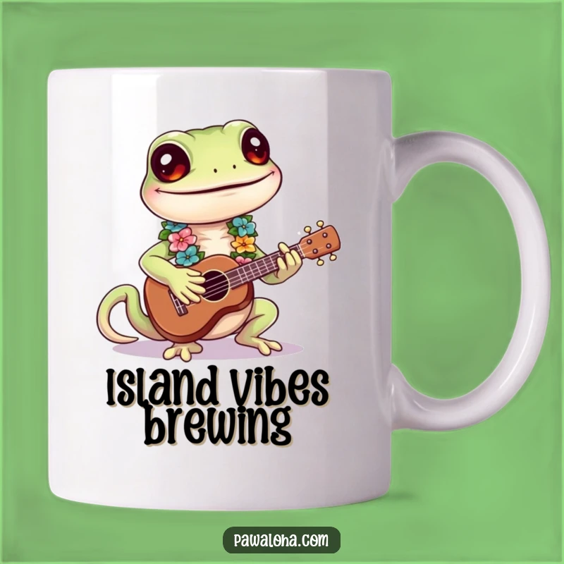 Funny Gecko Ukulele Mug - Happy Gecko Gift for Tropical Music Lovers