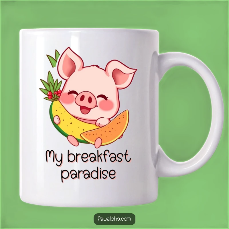 Funny Pig Paradise Mug: Happy Swine Savoring Tropical Fruit, Perfect Funny Gift