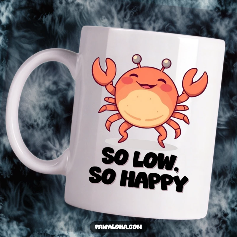 Funny mug featuring a cheerful crab doing a hilarious limbo dance, perfect for adding a party mood.