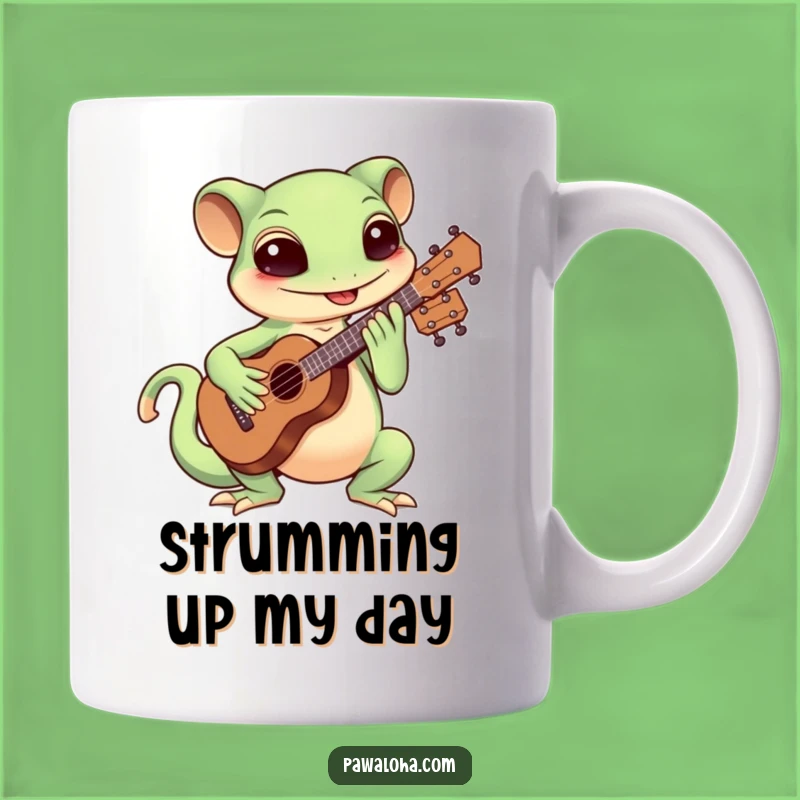 Funny Kawaii Gecko Ukulele Mug: Enthusiastic Musical Gift