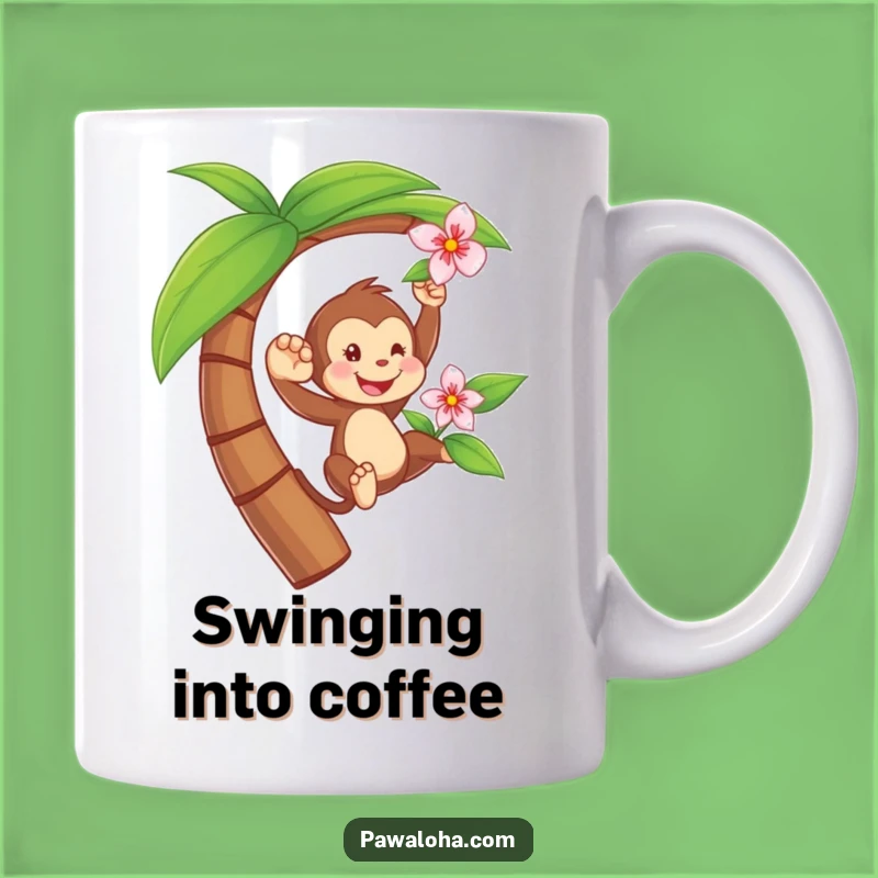 Playful Monkey Swinging Funny Mug - Tropical Tree Character Gift