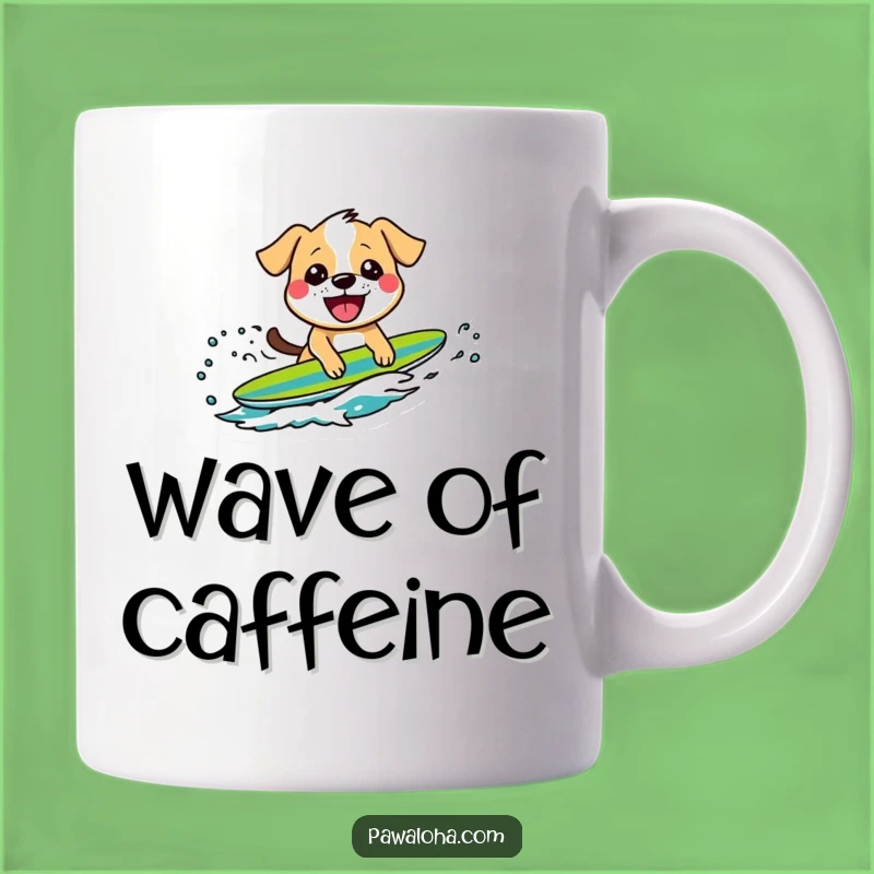 Surfing Dog Funny Mug - Grinning Pup Riding Wave Gift